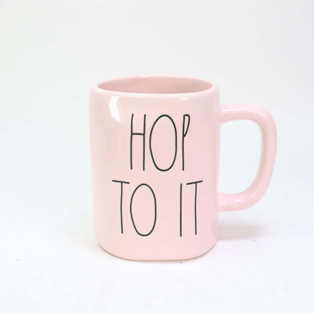 Rae Dunn Easter By Magenta HOP TO IT LL Large Letter Farmhouse Pink Mug